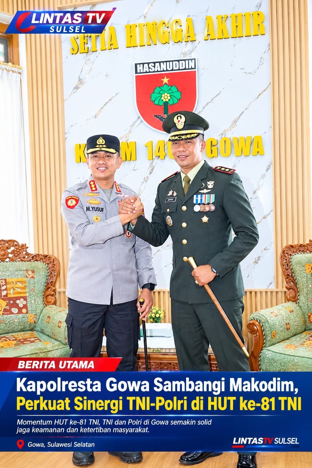Kapolresta Gowa Sambangi Makodim, Perkuat Sinergi TNI-Polri di HUT ke-81 TNI