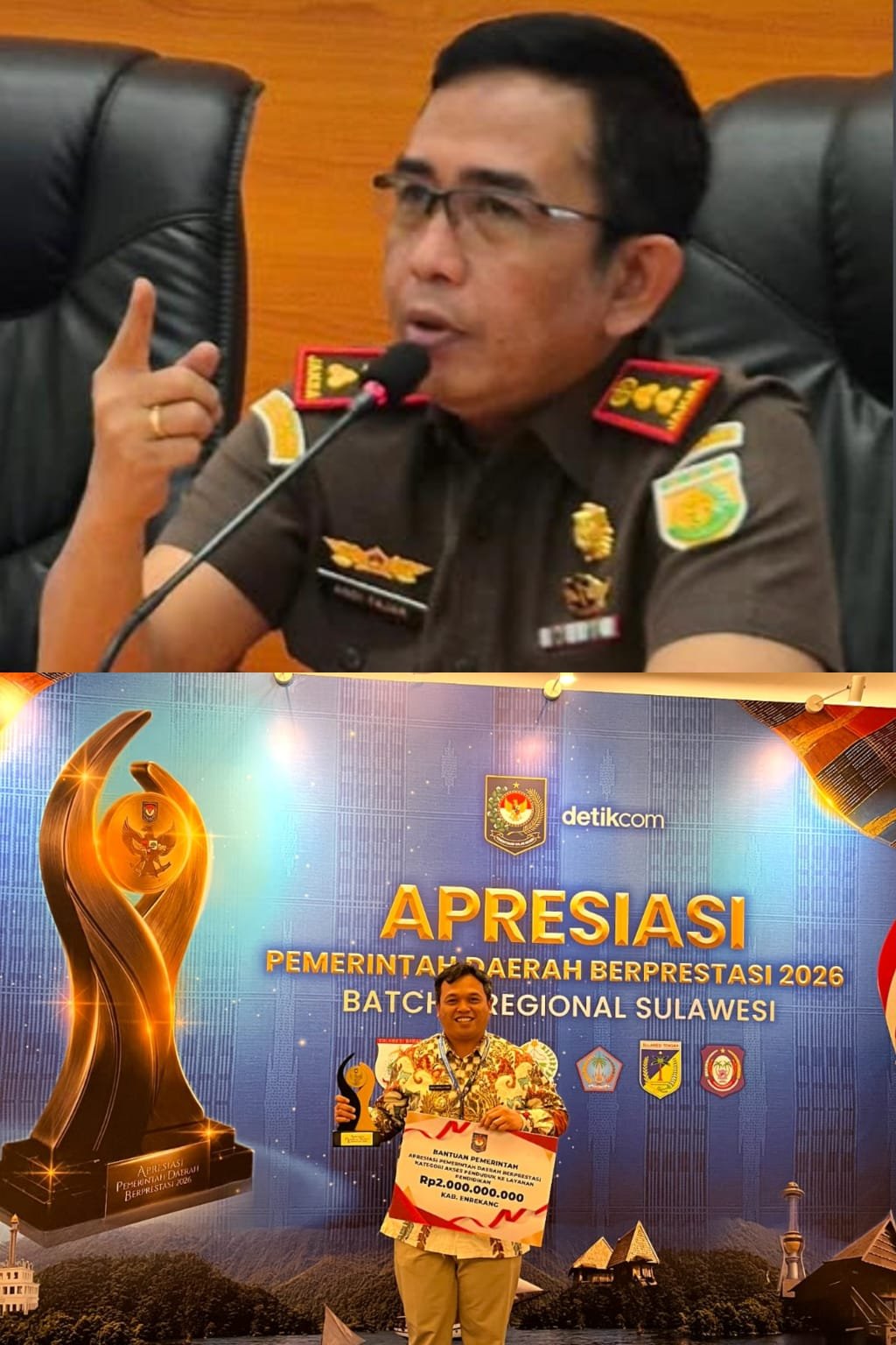 TERIMA KEMENDAGRI PENGHARGAAN KEMENDAGRI, PEMKAB ENREKANG ATAS PENDAMPINGAN KAJARI