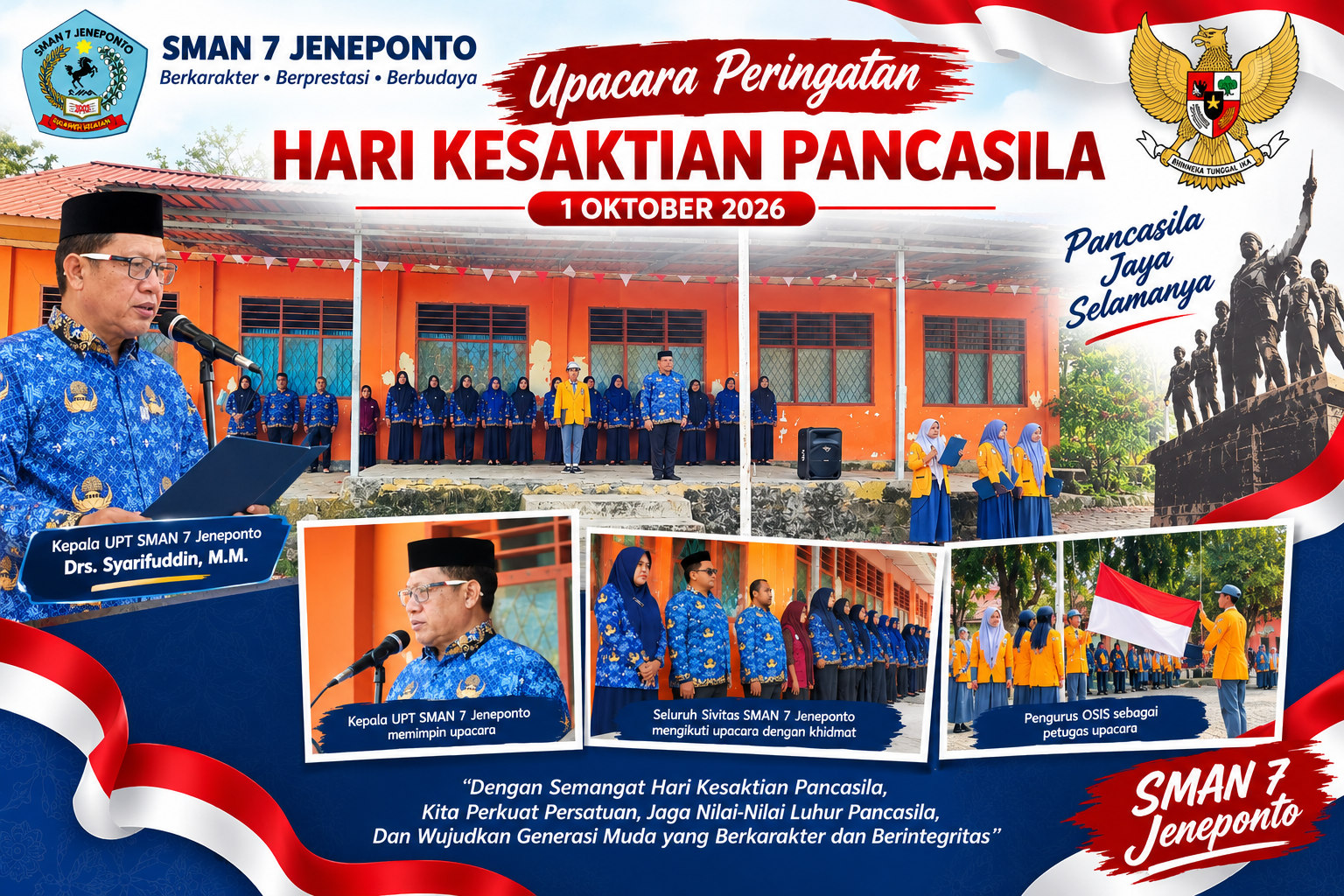 SMAN 7 JENEPONTO GELAR UPACARA HARI KESAKTIAN PANCASILA