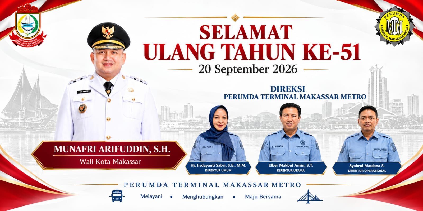 Dirut dan Seluruh Jajaran Perumda Terminal Makassar Metro Ucapkan Selamat Ulang Tahun ke-51 Wali Kota Makassar