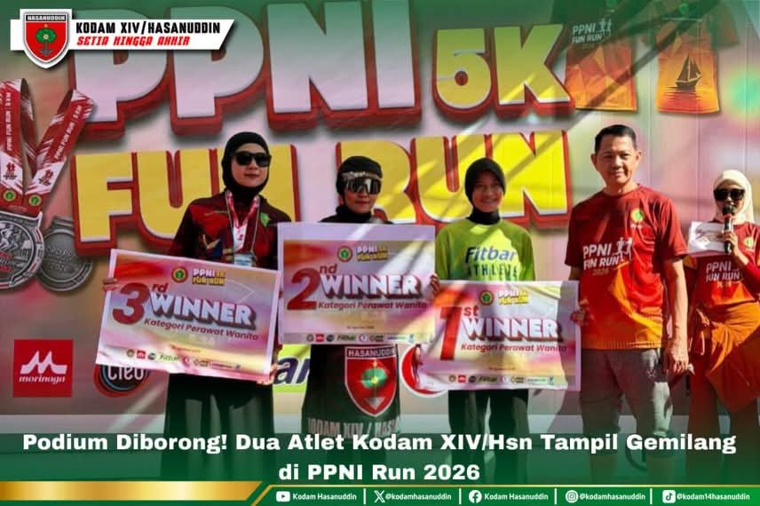 PODIUM DIBORONG DUA ATLET KODAM XIV/HASANUDDIN TAMPIL GEMILANG DI PPNI RUN 2026