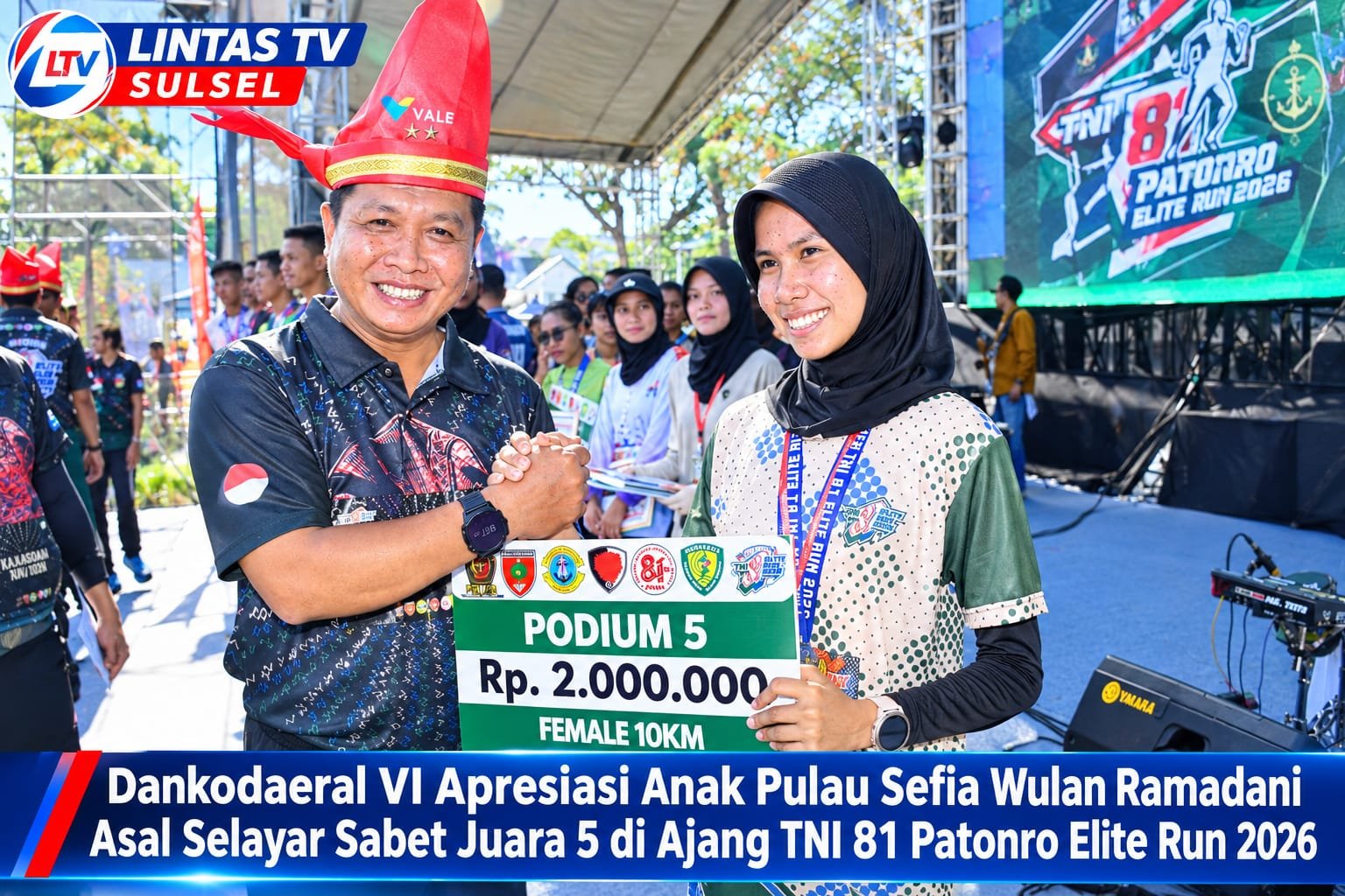 DANKODAERAL VI APRESIASI SEFIA WULAN RAMADANI, ANAK PULAU SELAYAR JUARA 5 TNI 81 PATONRO ELITE RUN 2026