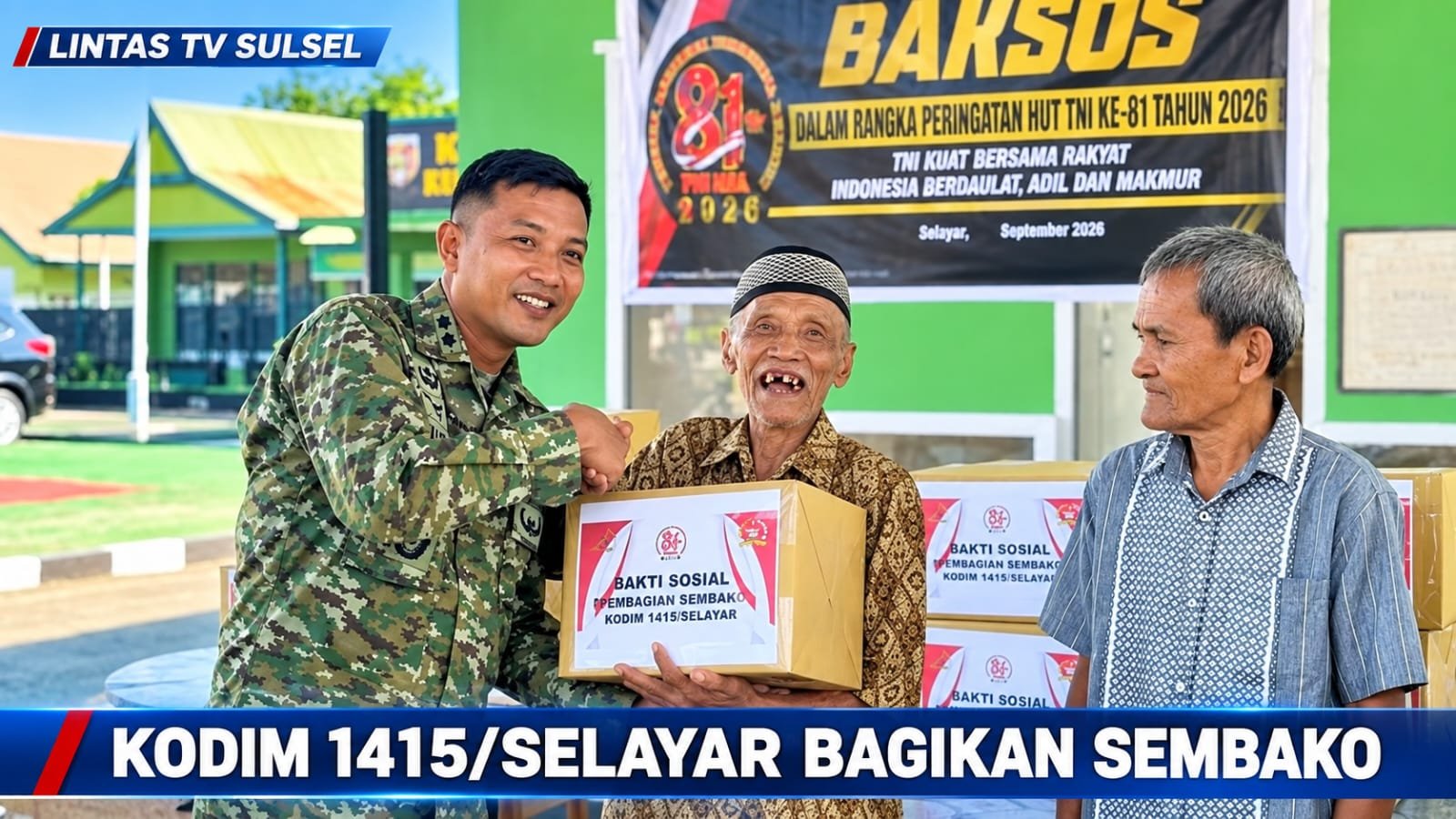 Kodim 1415/Selayar Bagikan Sembako dan Gelar Donor Darah Sambut HUT ke-81 TNI